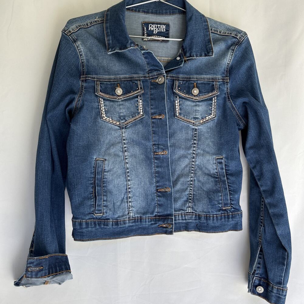 Women’s Rhythm‎ In Blues Jean Jacket Denim With Bling Medium Stretch Lightweight